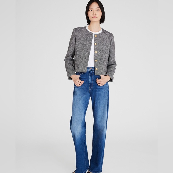 Club Monaco Collarless Tweed Jacket with Gold Buttons - Picture 3 of 7